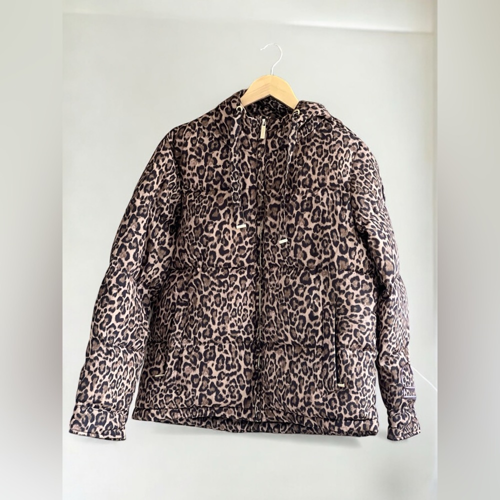 Michael Kors Leopard Print Women's Hooded Coat In Size M - Picture 2 of 16
